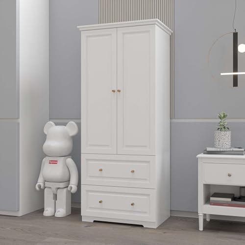 78.74” 6-Door Large Armoire Wardrobe Closet, Bedroom Armoire with 3 Drawers & 2 Hanging Rod, Wooden Armoires and Wardrobe,White (70.9”W x 23.63”D x78.74”H)