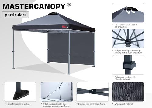 MASTERCANOPY Durable Pop-up Canopy Tent with 1 Sidewall (10'x10',White)