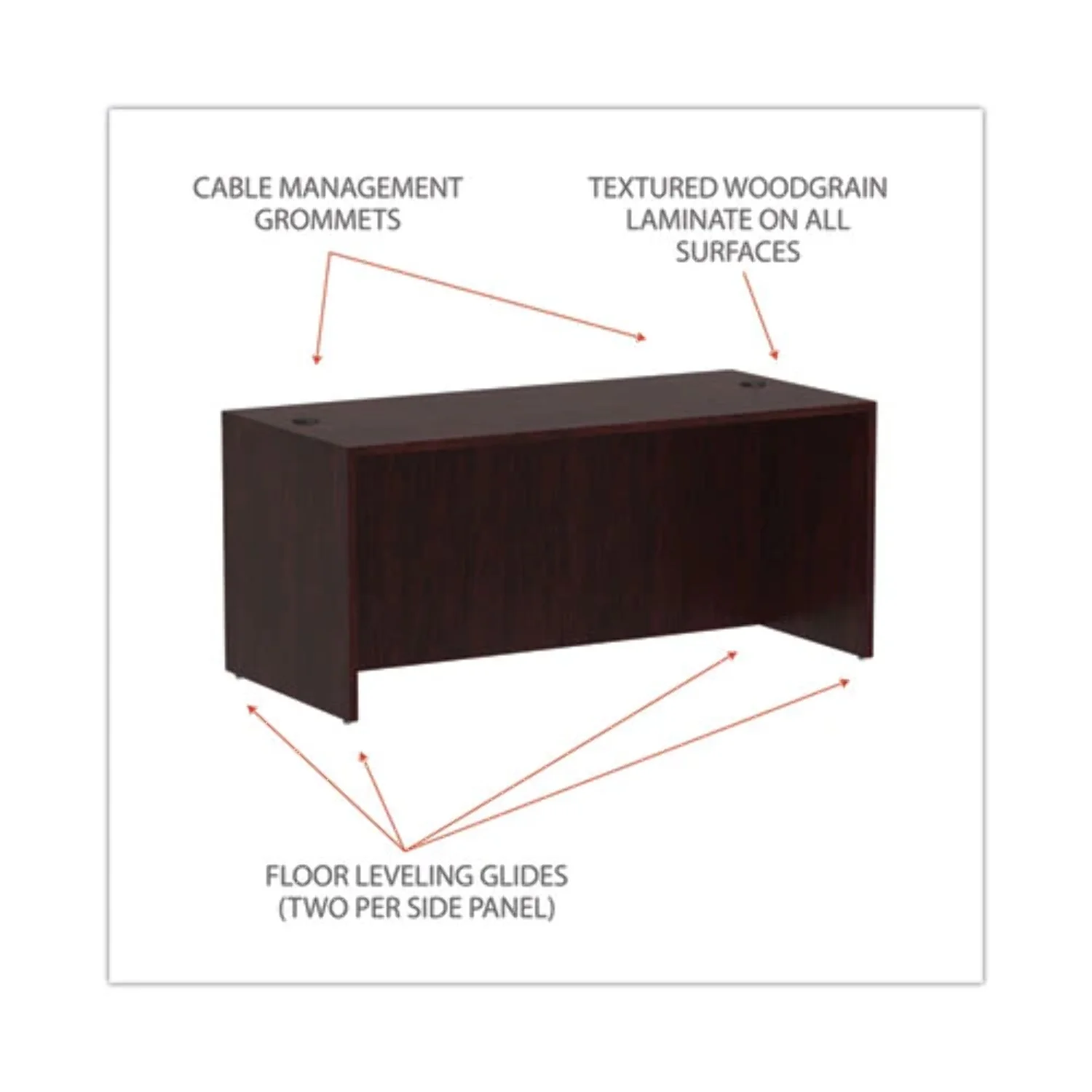 Alera Valencia Series Straight Front Desk Shell,65w x 29 1/2d x 29 5/8h,Mahogany