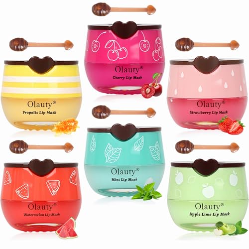 4 PCS Bee Lip Balm Lip Mask Honey Pot, Honey & Strawberry & Watermelon & Apple Lime Lip Sleeping Mask Propolis Moisturizing Lip Balm with Stick, Hydrating Prevention Dry & Cracked
