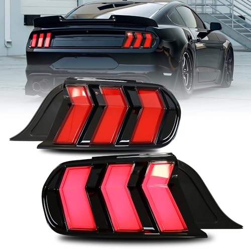 HCmotion LED Tail Lights For Ford Mustang Euro 2015-2023 (6 Lighting Modes), Start UP Animation With Sequential Turn Signal Rear Lamp Kit Assembly (Clear-RG)