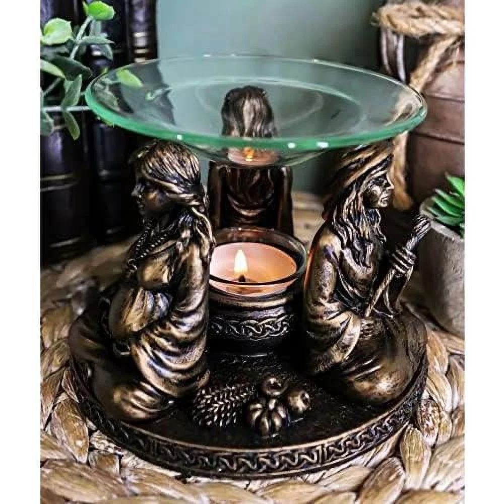 Wicca Cosmic Sacred Moon Triple Goddess Maiden Expectant Mother  Crone With Celtic Cauldron Decorative Oil Warmer Or Wax Burner Aroma Scent Diffuser Tea Light Cle Holder