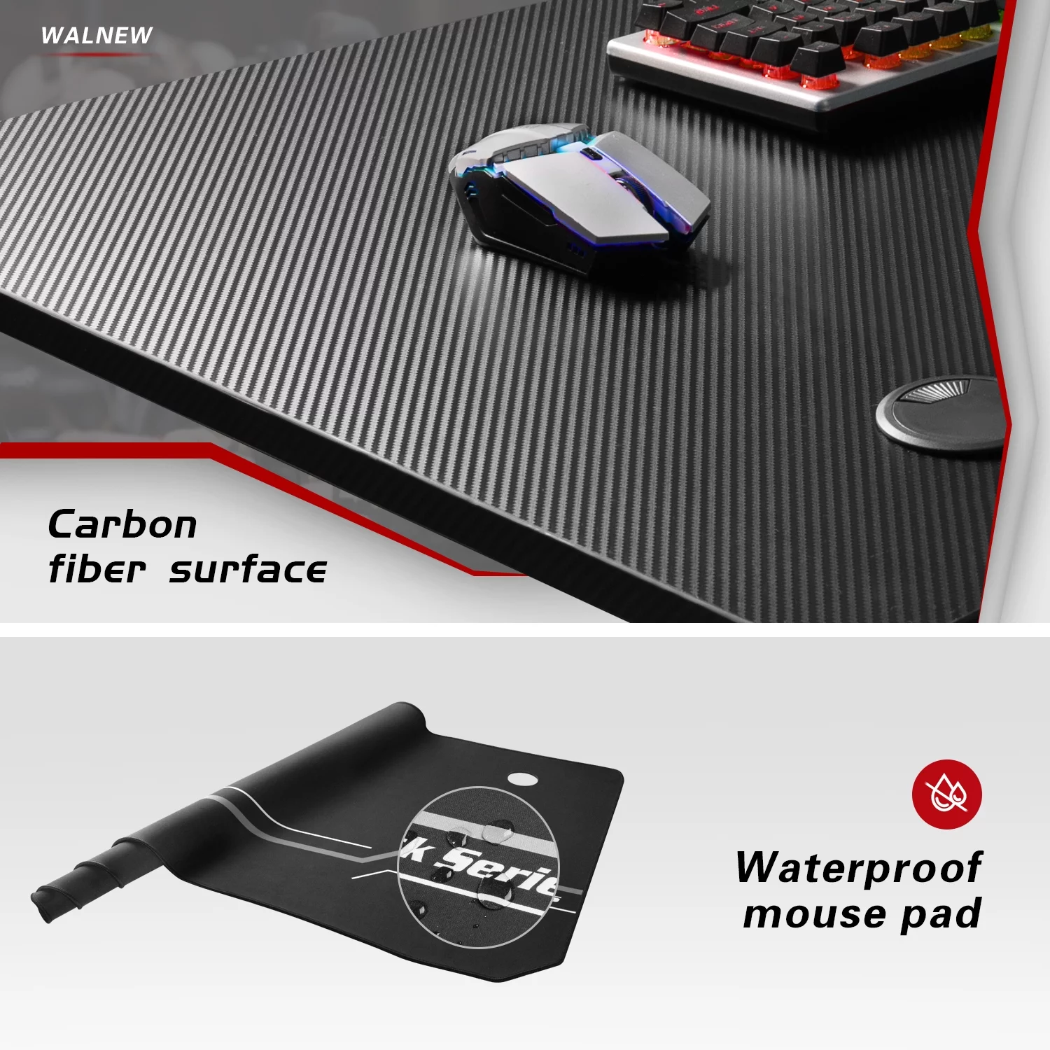 Walnew 55 inches Widen T-Shape Frame Gaming Computer Desk PC Gaming Desk Racing Style Carbon Fiber Surface Office Desk With Cup Holder and Headphone Hook (Black)