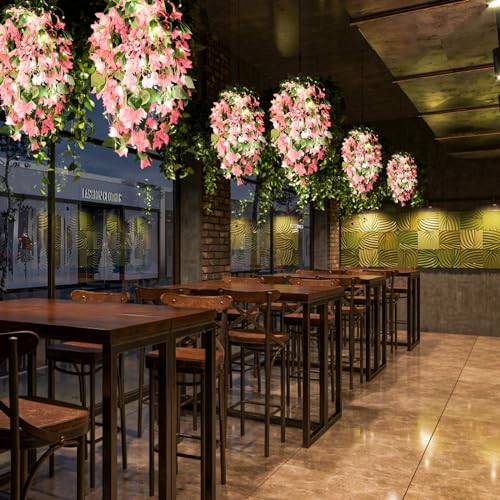 RECUTMS 4 Pack Artificial Hanging Plants Indoor Fake Vine Plants Bougainvillea with Light Strings Silk Flowers for Outside Plastic Plant Faux Flower Real Touch Decor for Fall Halloween (Black)