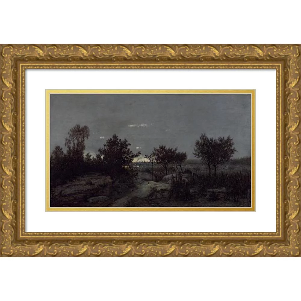 Théodore Rousseau 24x15 Gold Ornate Framed and Double Matted Museum Art Print Titled - The Campaign at Daybreak (1859)