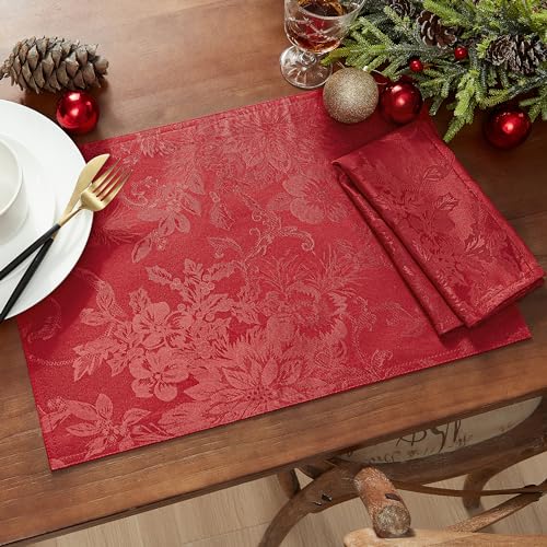 Elrene Home Fashions Poinsettia Elegance Jacquard Holiday Table Runner, 13
