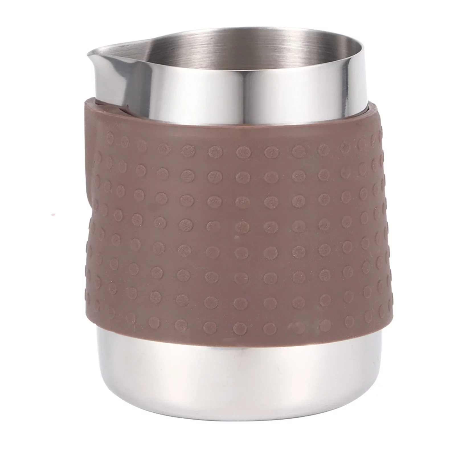 Olla De Espuma De Leche, Taza De Espuma De Leche De Café, Taza De Espuma De Leche De Acero Inoxidable De 350 Ml, Olla De Café De Silicona Antiescaldado Para Máquina De Café Latte Art Making(Marrón)