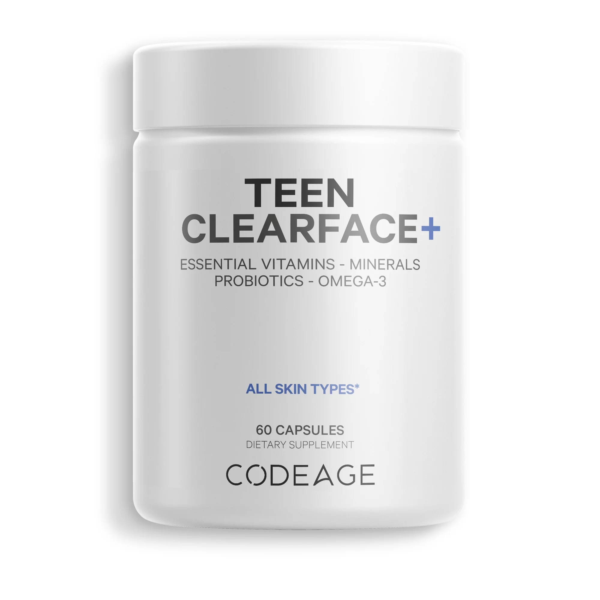 Codeage Teen Clearface, Vitamins A, C, D3, E, Pantothenic Acid, Niacin, Zinc, Probiotics, Omega-3, 60 ct