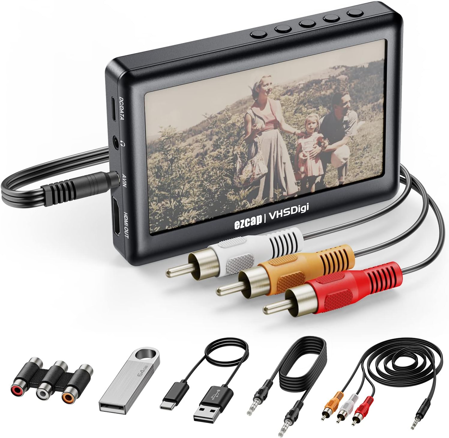 Convert Vhs to Digital Mp4 - Vinyl Cassette CD Player to Mp3 Converter - Vintage Video Audio Capture Box Adapter for Hi8 Player/8mm Tape/Vhs-c/Camcorder / Mini Dv Deck, Substitute Vhs to Dvd Machine