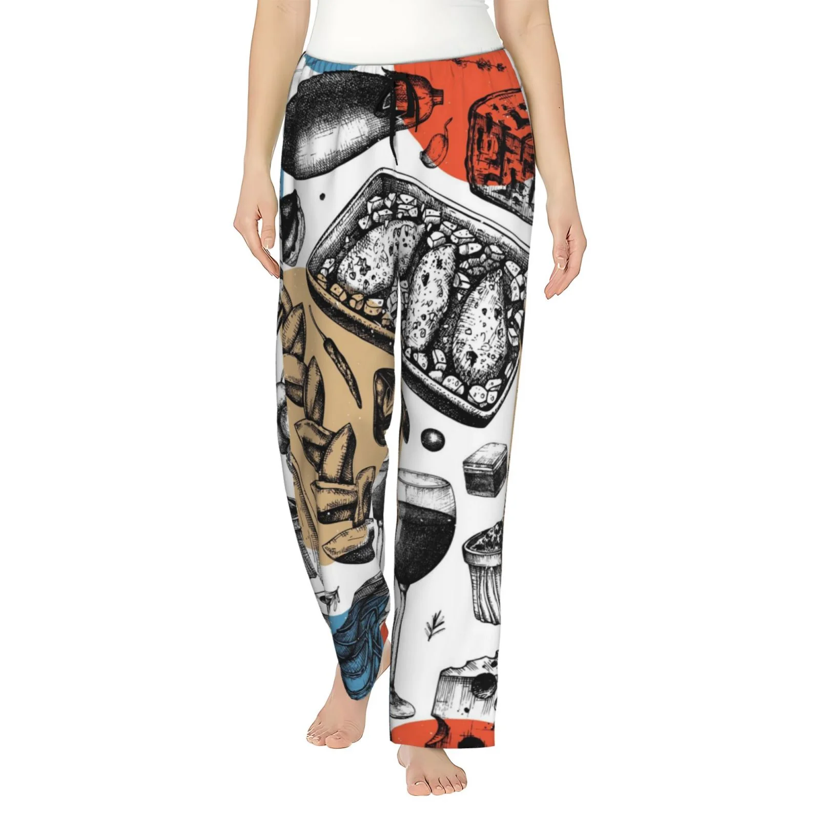 Junzan French Food Women'S Pajama Pants Drawstring Comfy Sleep Bottoms With Pockets