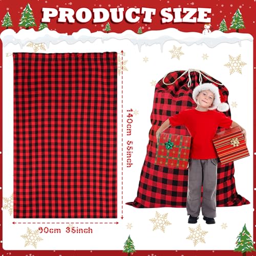 2PCS 35''x55'' Jumbo Christmas Drawstring Gift Bags, Santa Bags Extra Large, Buffalo Plaid Christmas Gift Bags Santa Sack with Drawstring,Heavy Xmas Bags for Xmas Holiday Gift Giving and Party Decor