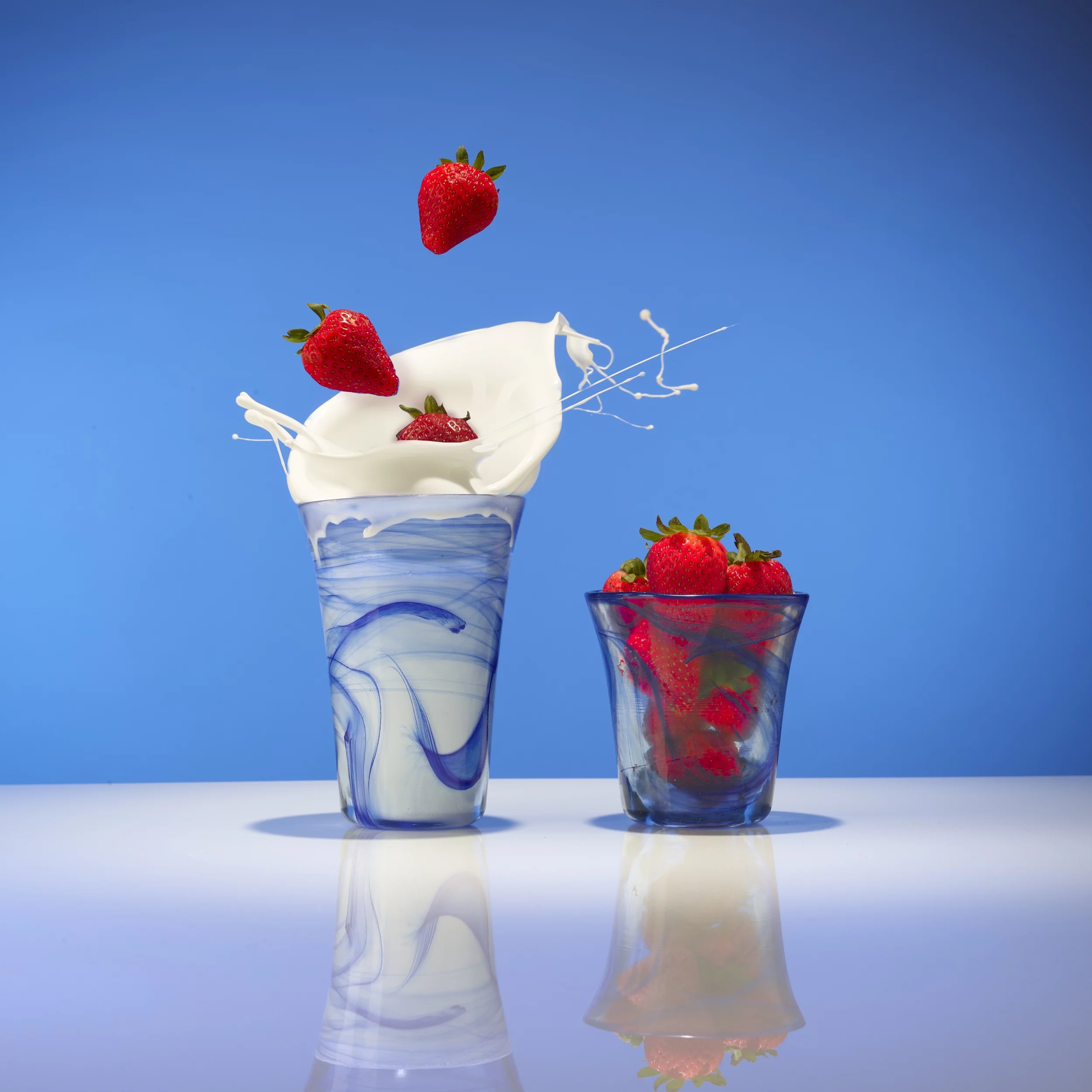 Burns Glass Euro Style Cloudy Blue Hi Ball - Beverage 12.5 oz Hand thrown thick and Unique (set of 2)