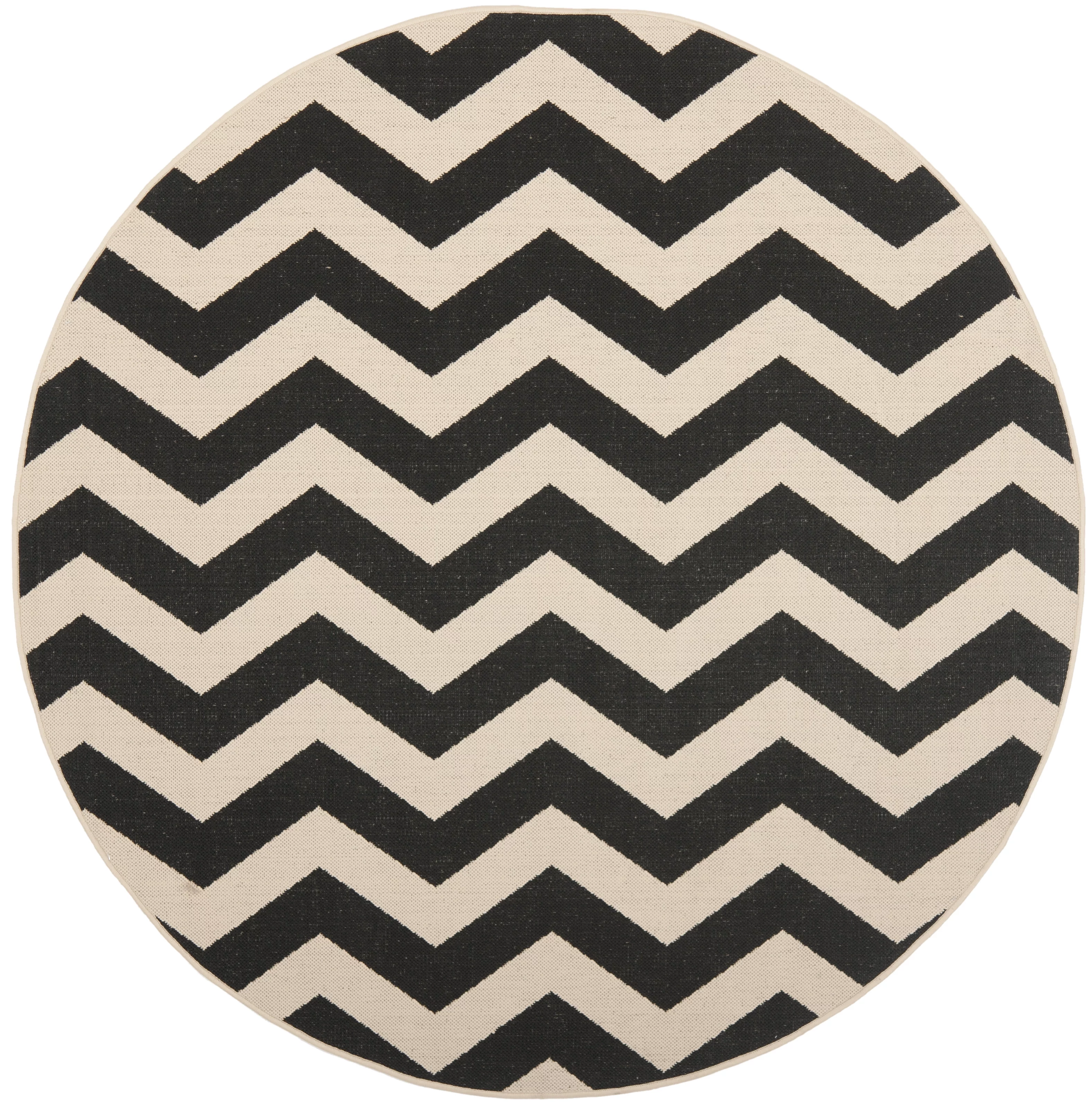SAFAVIEH Courtyard Ayden Chevron Indoor/Outdoor Area Rug, 4' x 4' Round, Black/Beige