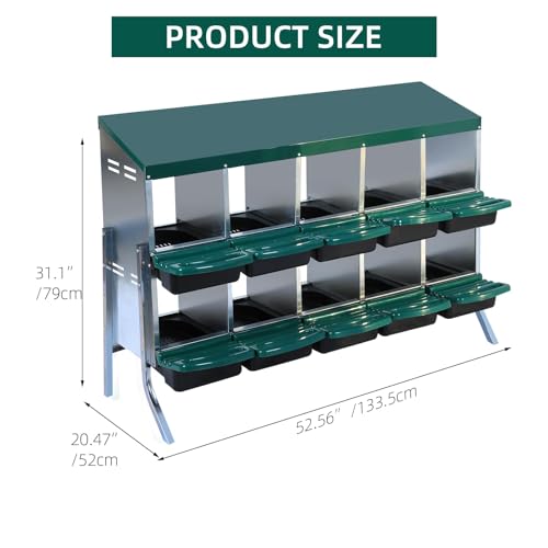Chicken Nesting Box, 10 Hole 2 Layer Hen Nest Box with Legs, Roll Away Eggs Laying Boxes,Cleanable Pull Out Hen Roosting Boxes