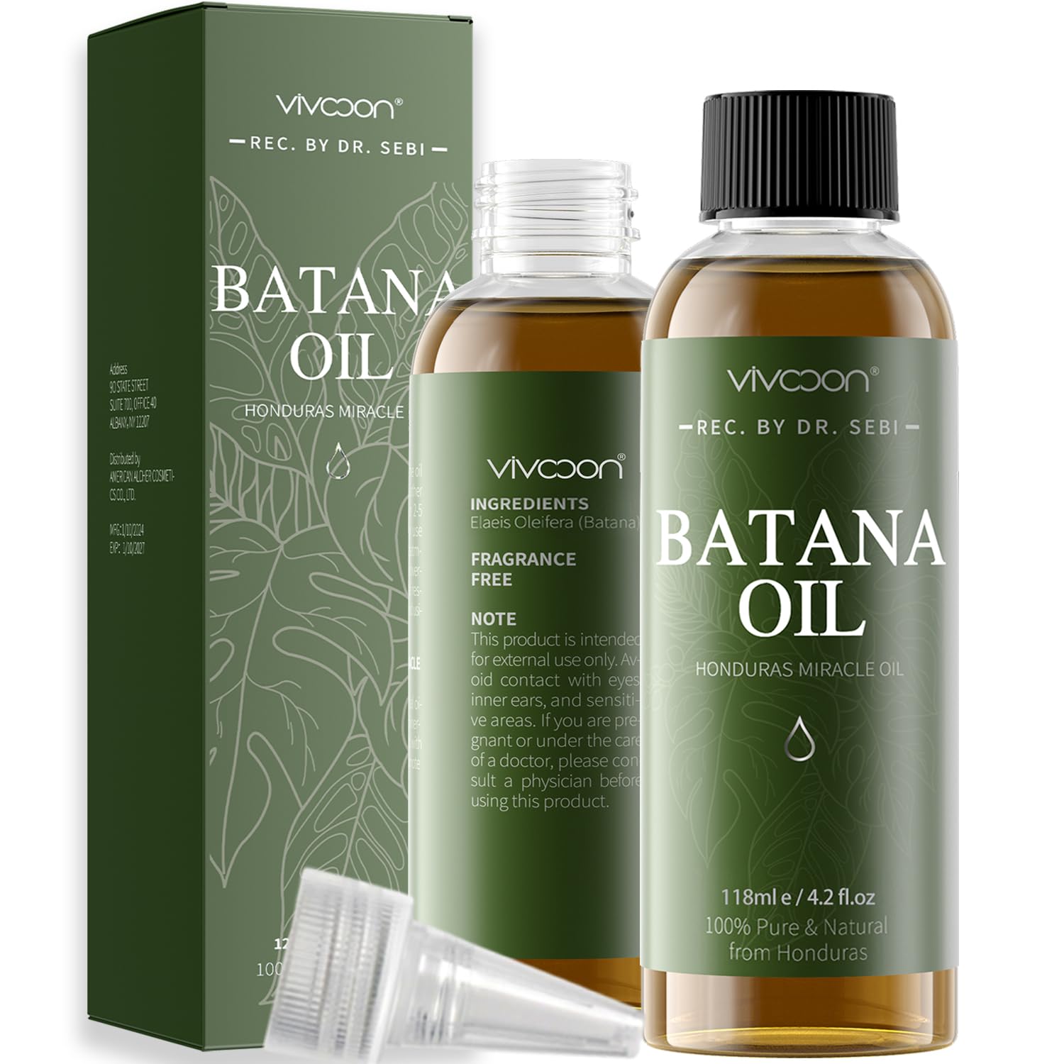 Batana Oil for Hair Growth, 100% Pure & Natural Raw Batana Oil, Dr. Sebi Organic Oil from Honduras, Care for Hair Thickness & Scalp & Skin, 1 Bottle with 2 Caps 4.2oz