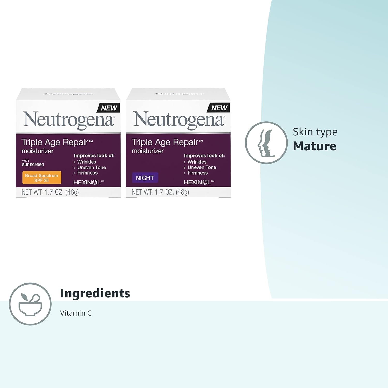 Neutrogena Triple Age Repair Anti-Aging Night Face & Neck Cream Day & Triple Age Repair Anti-Aging Daily Facial Moisturizer with SPF 25 Sunscreen, 1.7 oz