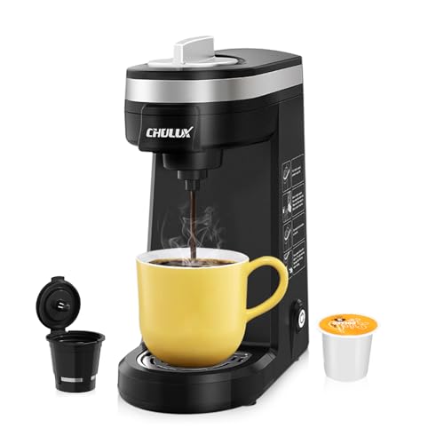 CHULUX Single Serve Coffee Maker, Red Single Cup Coffee Machine for K Cup & Ground Coffee, 5 to 12oz Brew Sizes in Mins for Home, Office, Travel, Kitchen