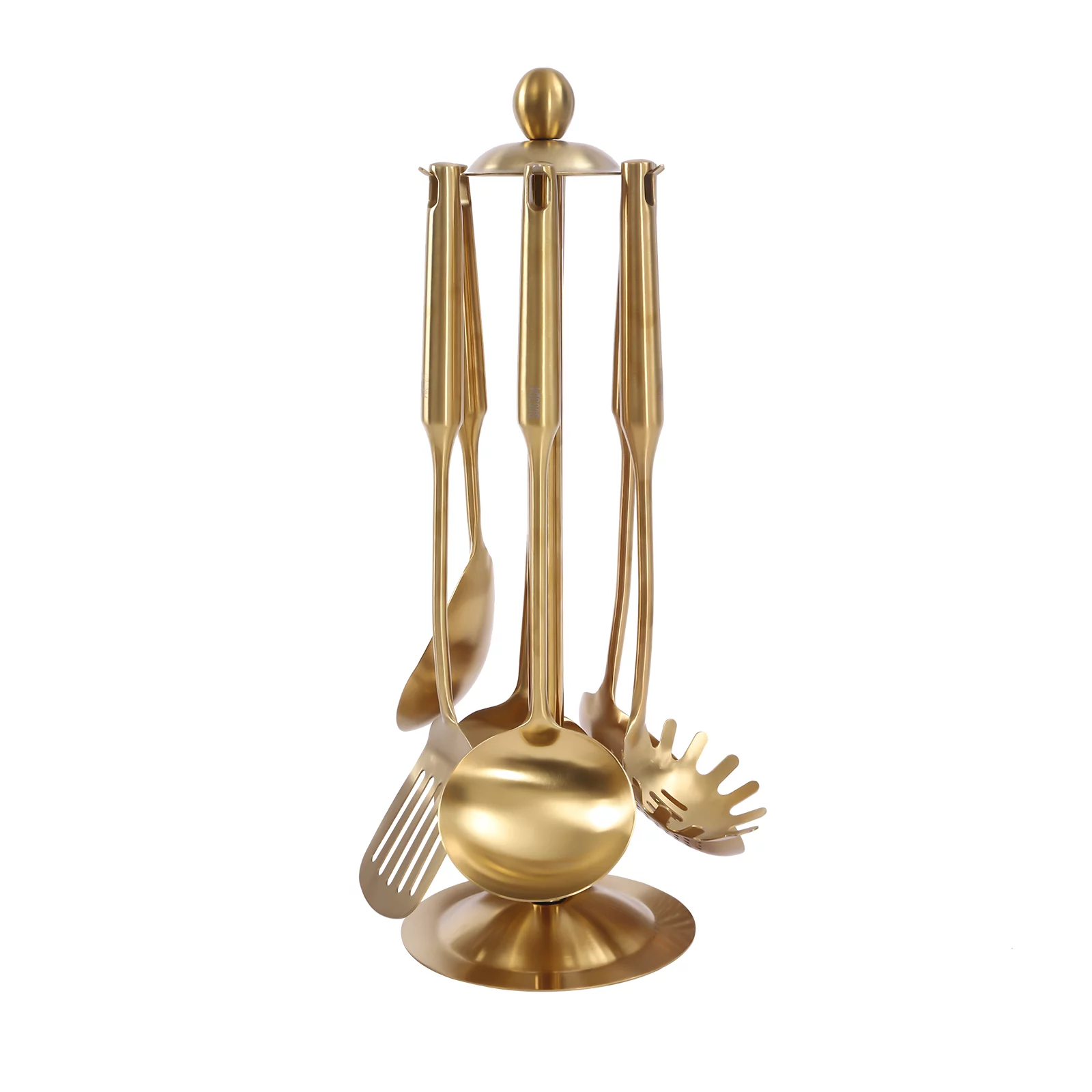 TFCFL 7Pcs Gold Kitchen Cooking Utensil Set with Utensil Stand,Soup Ladle Work Spatula