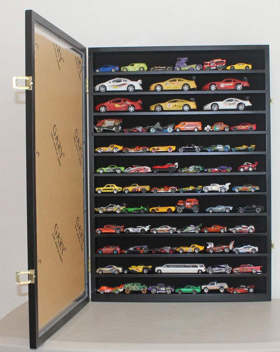 Toy Cars Wheels Matchbox Model Cars Hot Display Case Cabinet UV Protection 1/64-1/43 Scale (Black Finish) 26.5 X 18.75 X 3.25 Inches