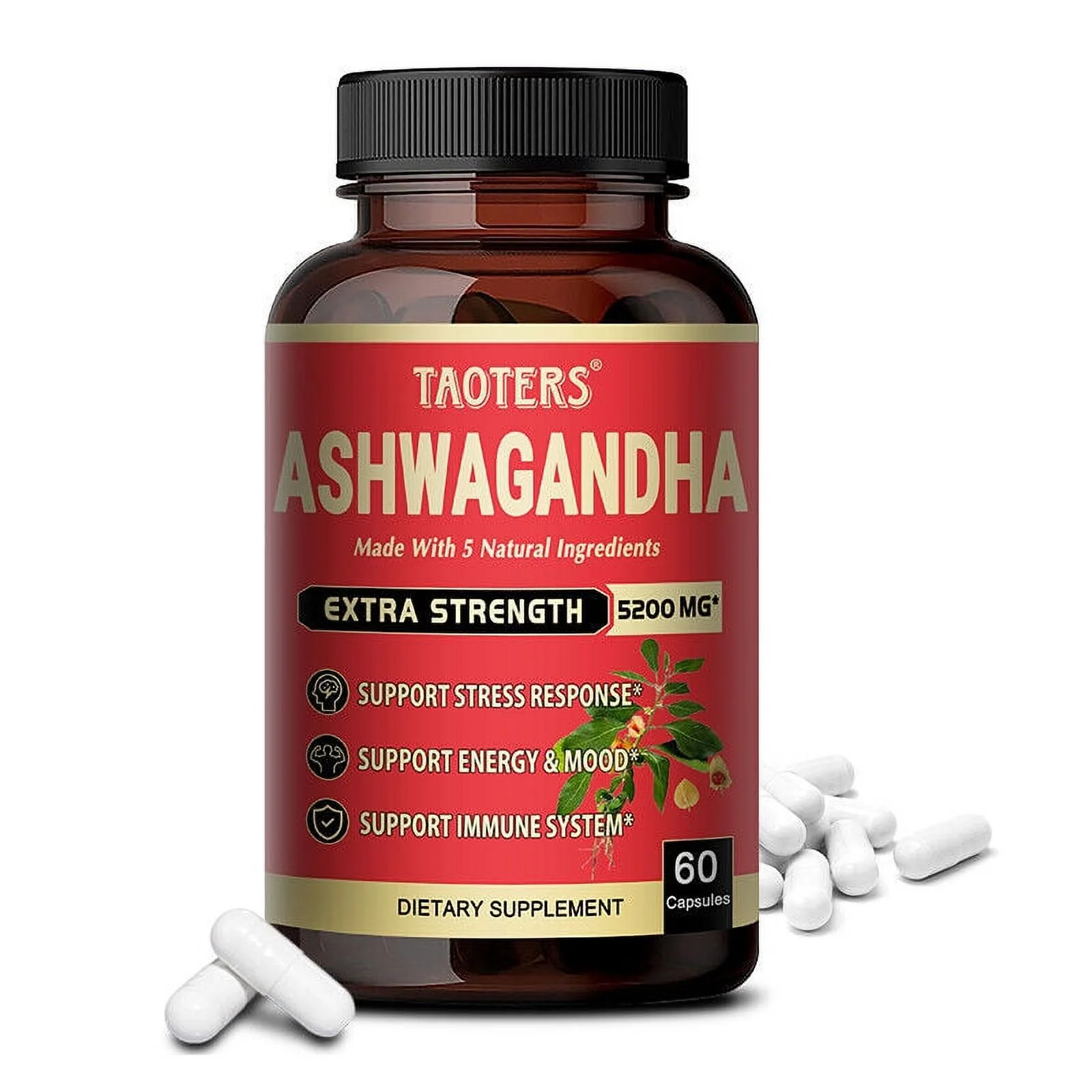 Ashwagandha Capsules Maximum Strength (5200 Mg ) Stress Anxiety Immunity 60 Capsules