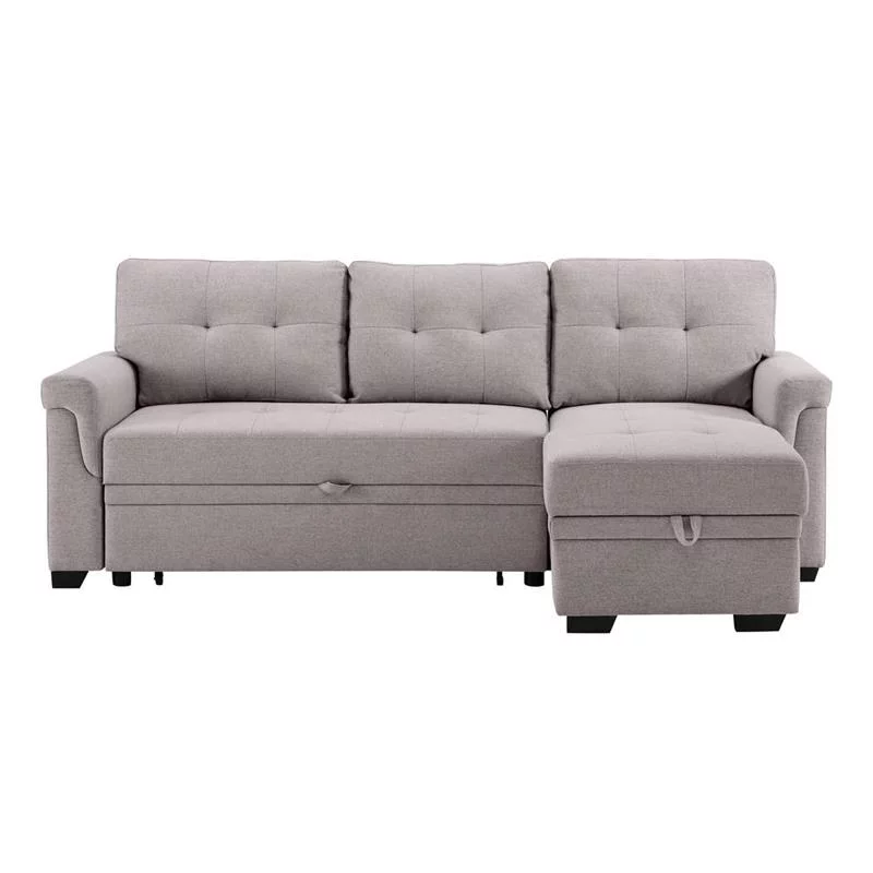 Bowery Hill Fabric Light Gray Linen Reversible/Sectional Sleeper Sofa