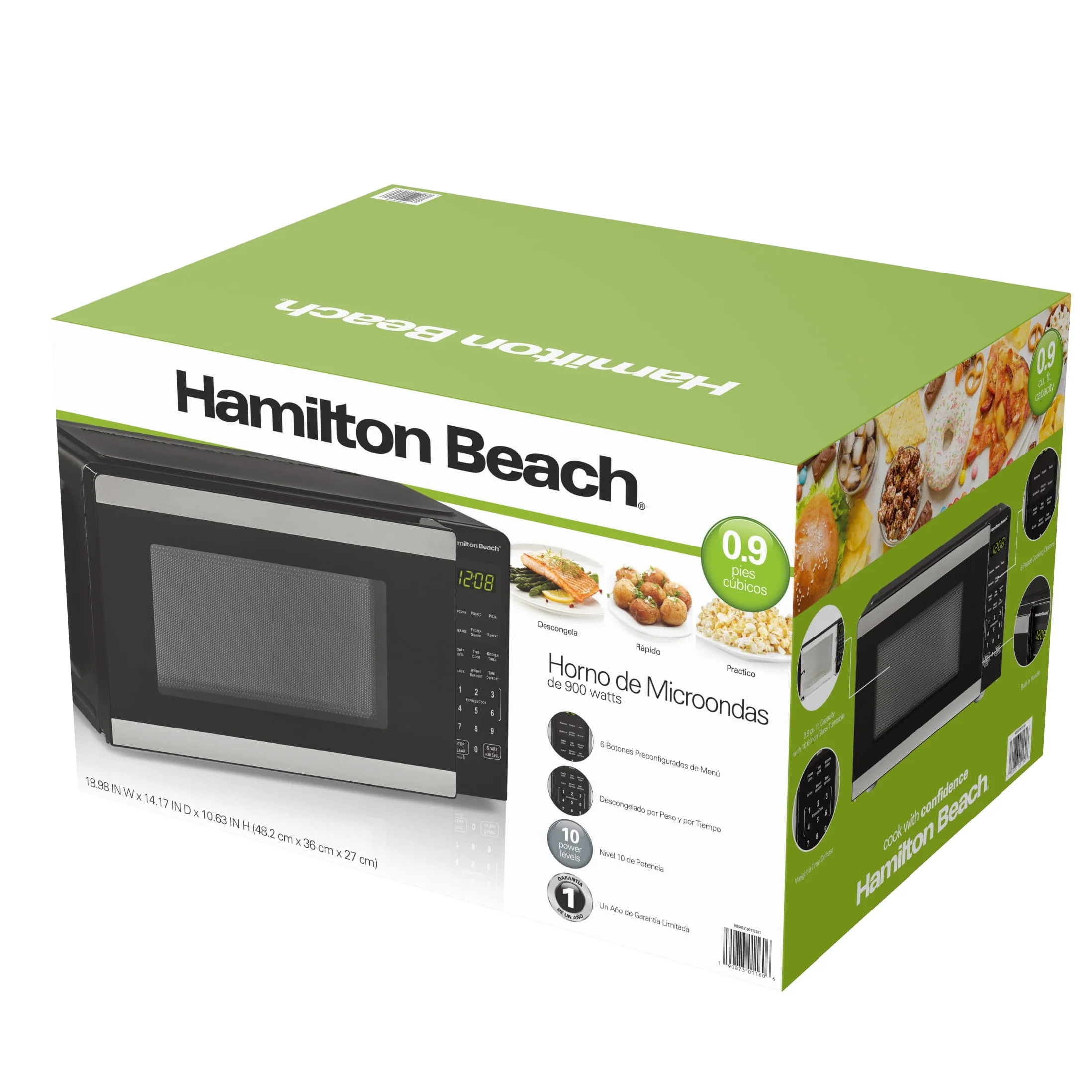 Hamilton Beach 0.9 Cu ft Countertop Microwave Oven, Stainless Steel, New