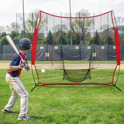 F2C 7'x7' Baseball Softball Practice Net Portable Hitting Pitching Net with Bow Frame and Carry Bag, Baseball Equipment Great for All Skill Levels,Ultimate Training Net
