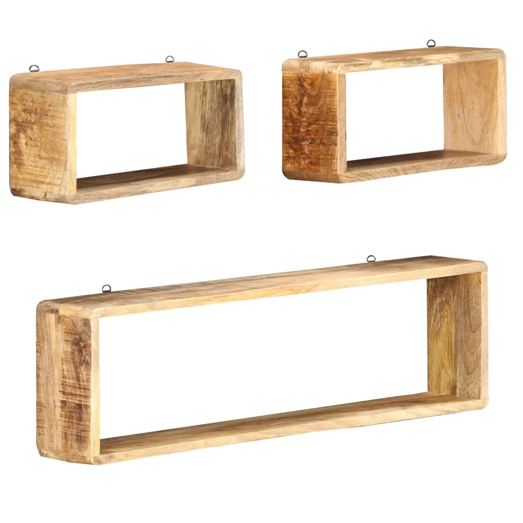 3 Piece Wall Cube Shelf Set Solid Wood Mango