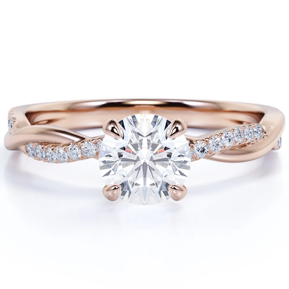JeenMata 1 Carat infinity Round cut Moissanite Engagement Ring in 18k Rose Gold Over Silver