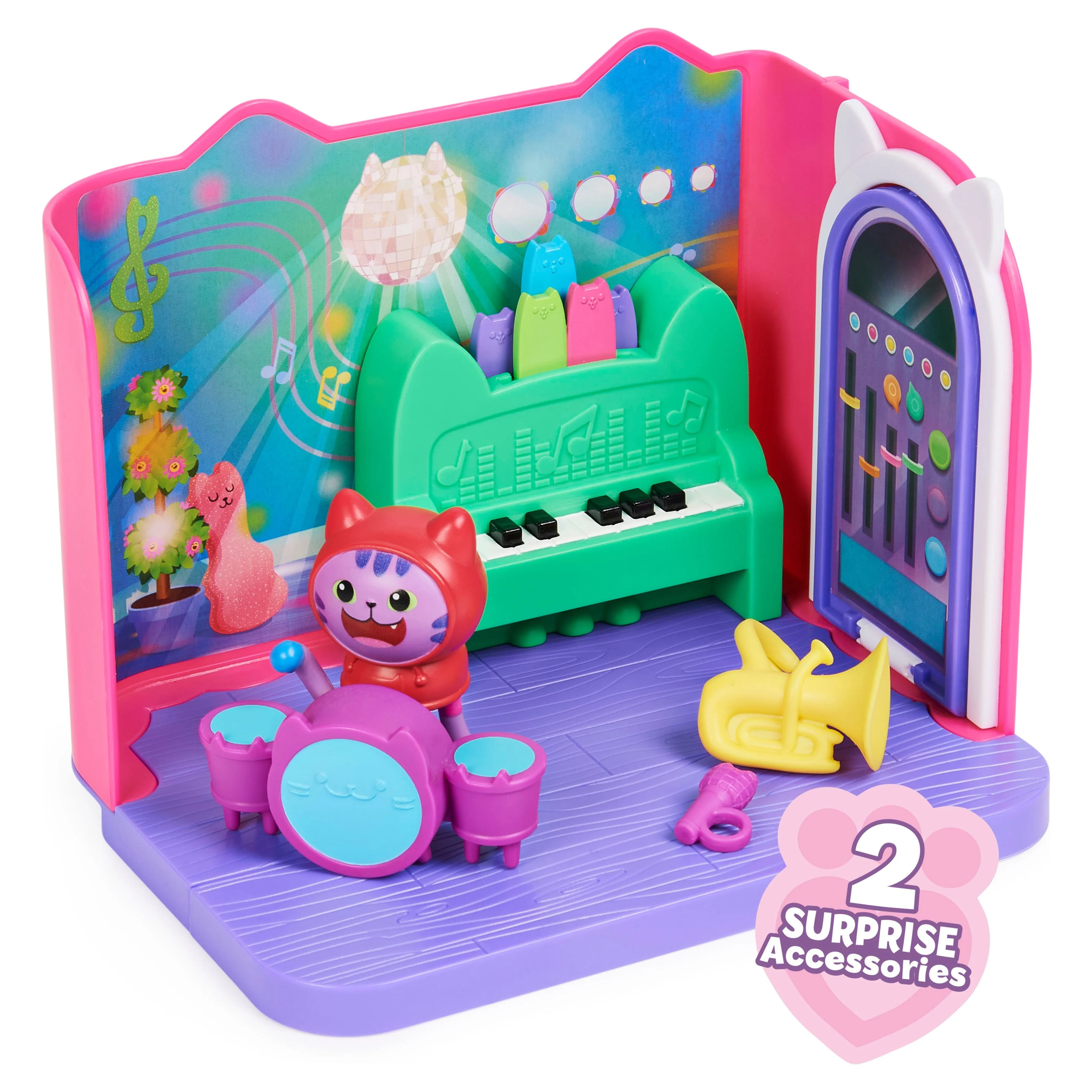 Gabby’s Dollhouse, Groovy Music Room Playset with Daniel James Catnip Figure