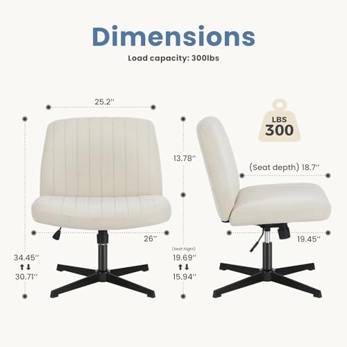 DUMOS Criss Cross Chair Legged Office Wide Comfy Desk Seat, No Wheels Armless Computer Task Seating, Swivel Vanity Home Height Adjustable