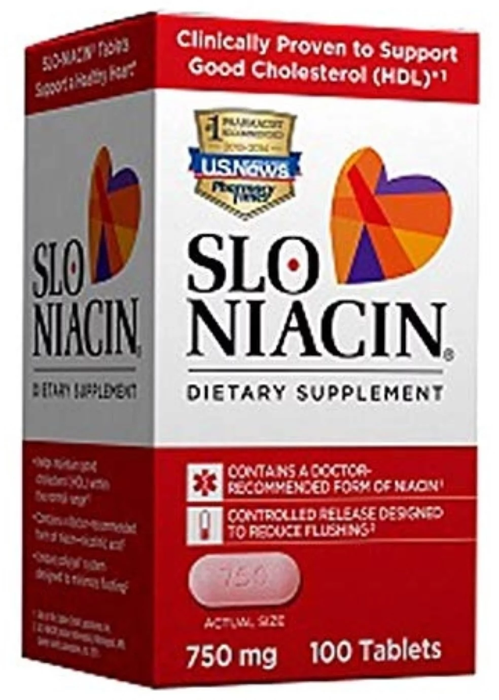 Slo-Niacin 750 mg Support Good Cholesterol Dietary Supplement, 100 Each - (Pack of 2)