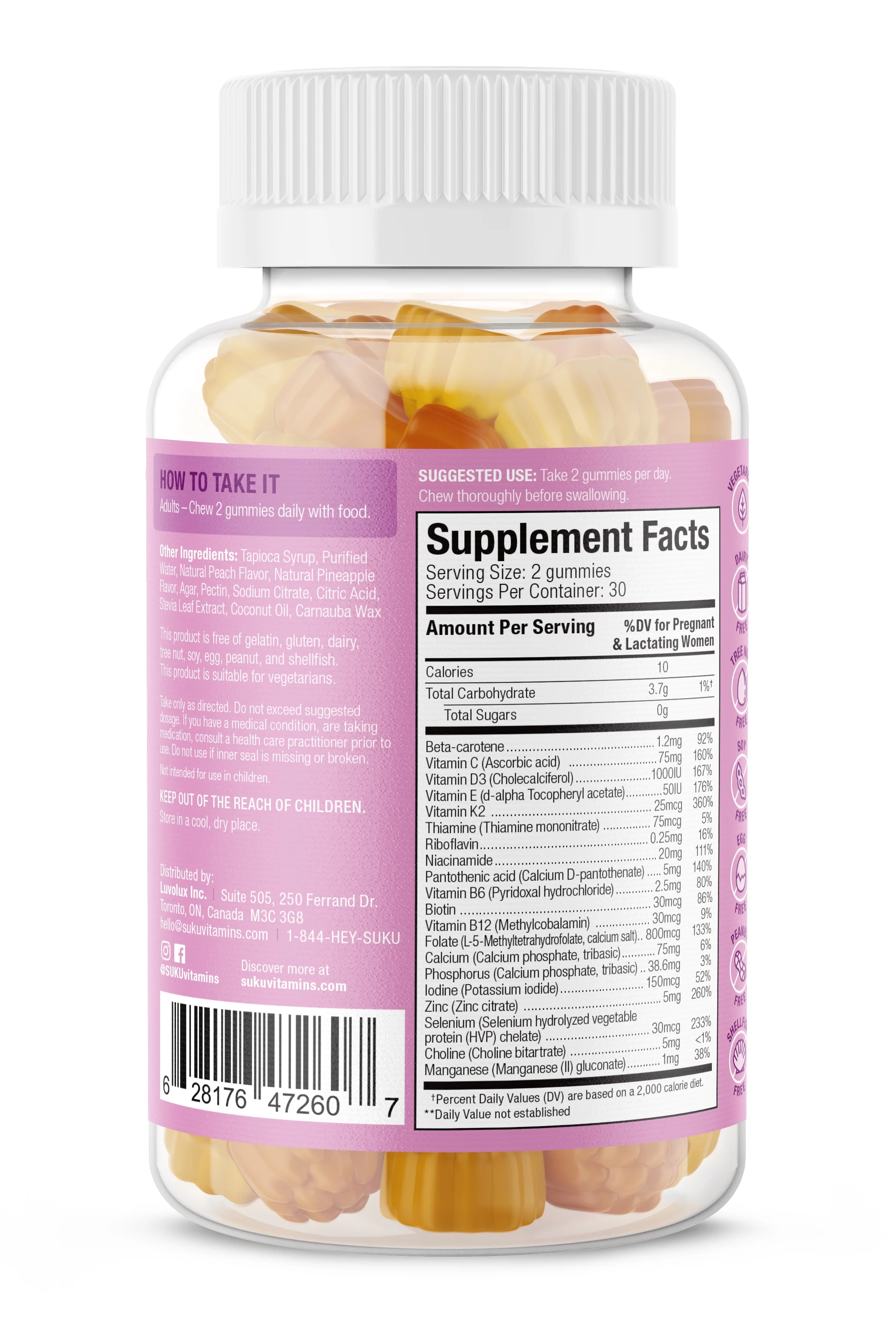 SUKU Vitamins, Complete Prenatal Gumnmies, Pineapple & Peach, 60 Count