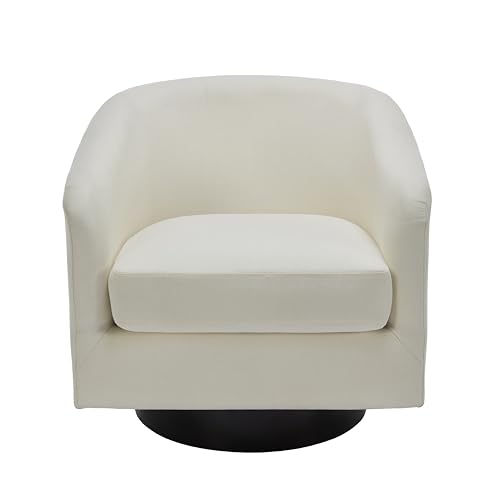 UIXE 360° Swivel Barrel Accent Chair Upholstered Armchair, Modern Round Club Arm Chair Living Room Single Sofa Seating Bedroom Side Reading Seat in Fabric, Flax Khaki