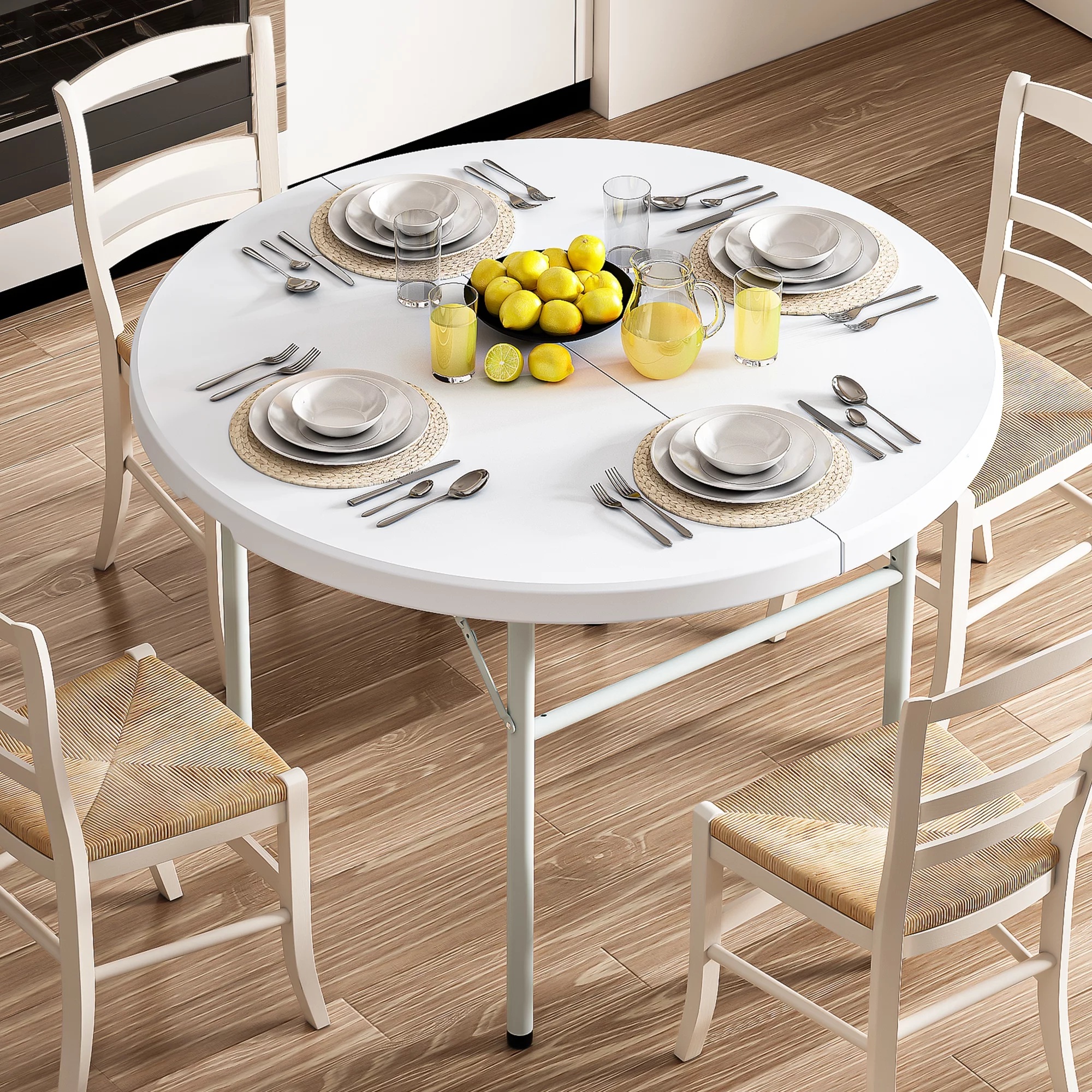 Dextrus 48 Inch Round Folding Table for Outdoor/Indoor, Heavy Duty Folding Plastic Table w/Thick Table Top and Sturdy Metal Frame, Ideal for Party Picnic Camping BBQ Events, White