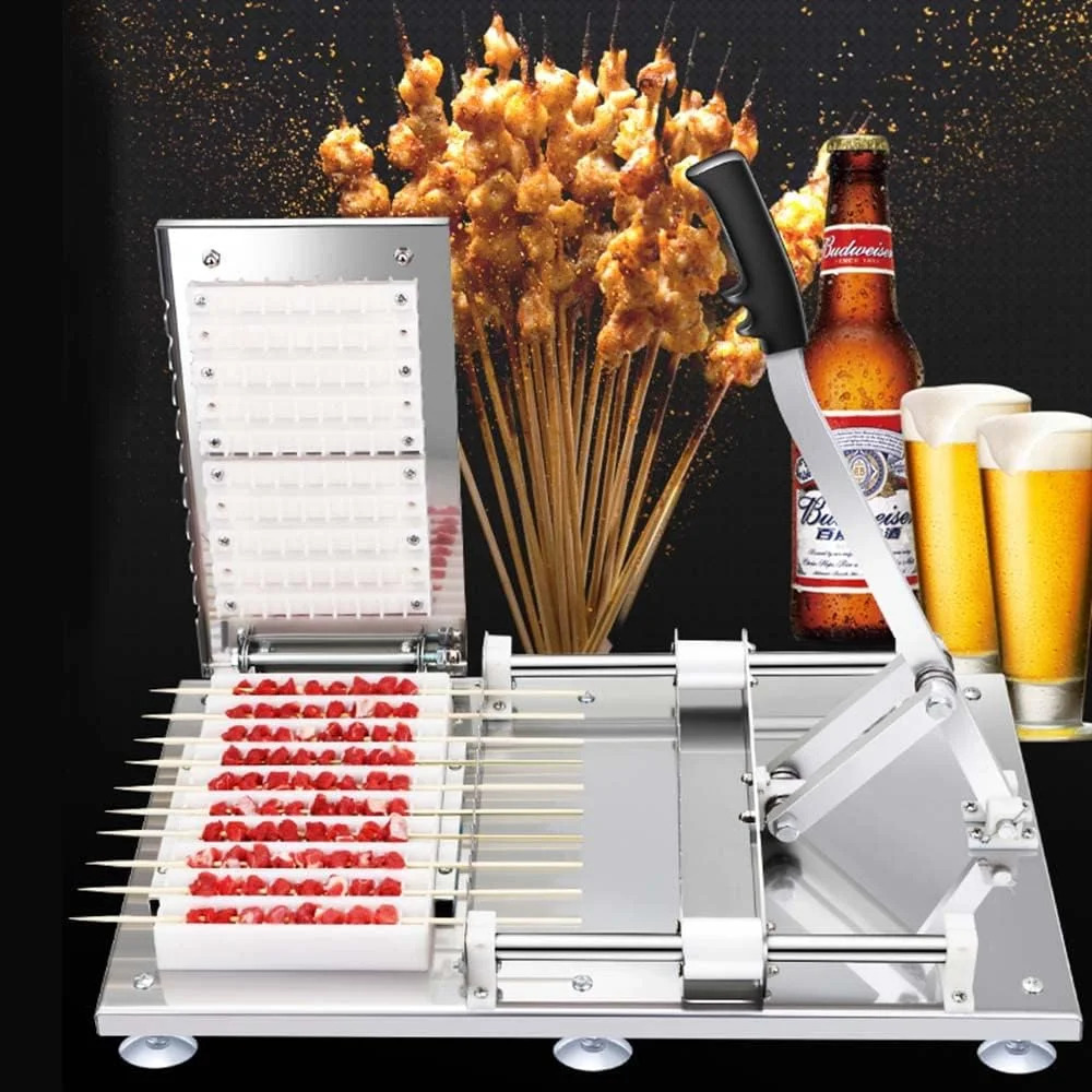 Miumaeov Stainless Steel Multi-Fonction Skewer Meat Machine Manual Mutton Kebab Machine BBQ Bamboo Skewer Satay String Making Machine 10pcs/Batch