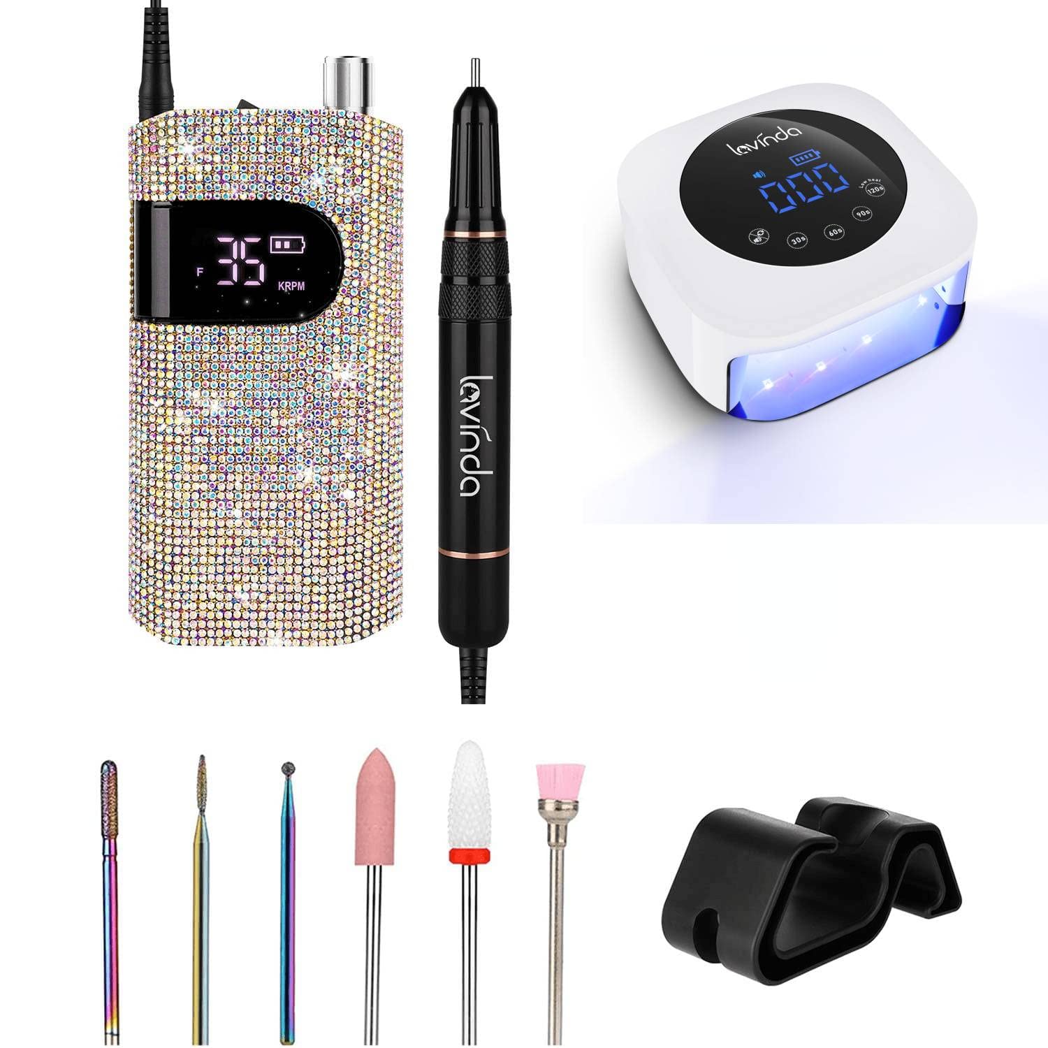 Professional Rechargeable Nail Drill Machine, Lavinda Diamond 35000RPM Electric Nail File, UV LED Nail Lamp, Lavinda Cordless Gel Nail Lamp 48W Rechargeable Nail Dryer