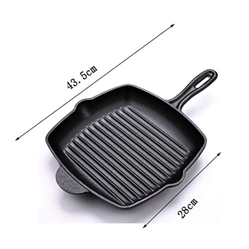 10.5 Inch Square Cast Iron Grill Pan, Pre-seasoned skillet with Helper Handle Easy Grease Draining for Grilling Bacon Steak and Meats (Black)