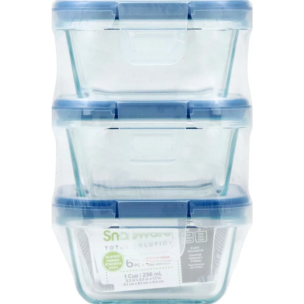 Total Solutions 1-Cup Glass Square Storage Container (3-Pack)