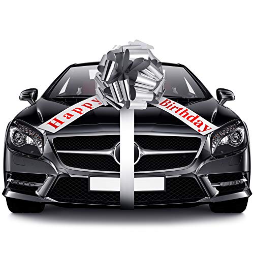 Big Happy Birthday Car Bow Large Decorative Gift Wrapping Giant Pull Ribbon Bow for Birthday Christmas Party Decoration(20 Inches,Black)