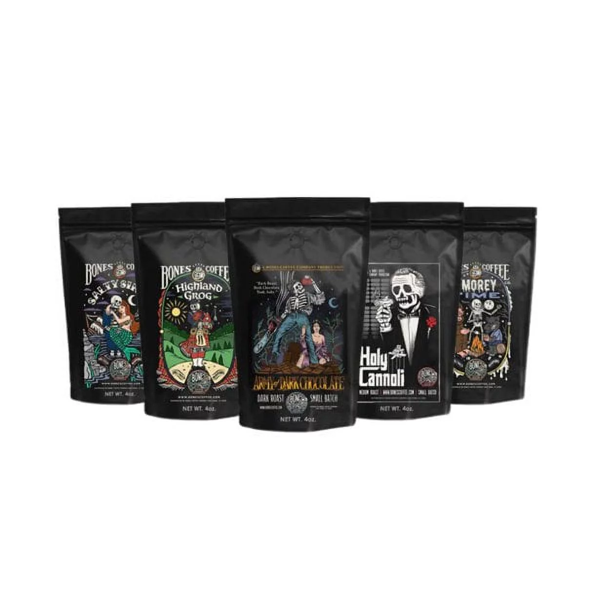 Bones Coffee Medium Roast Ground Coffee | 4 oz Favorite Flavors Sample Pack Flavored Coffee
