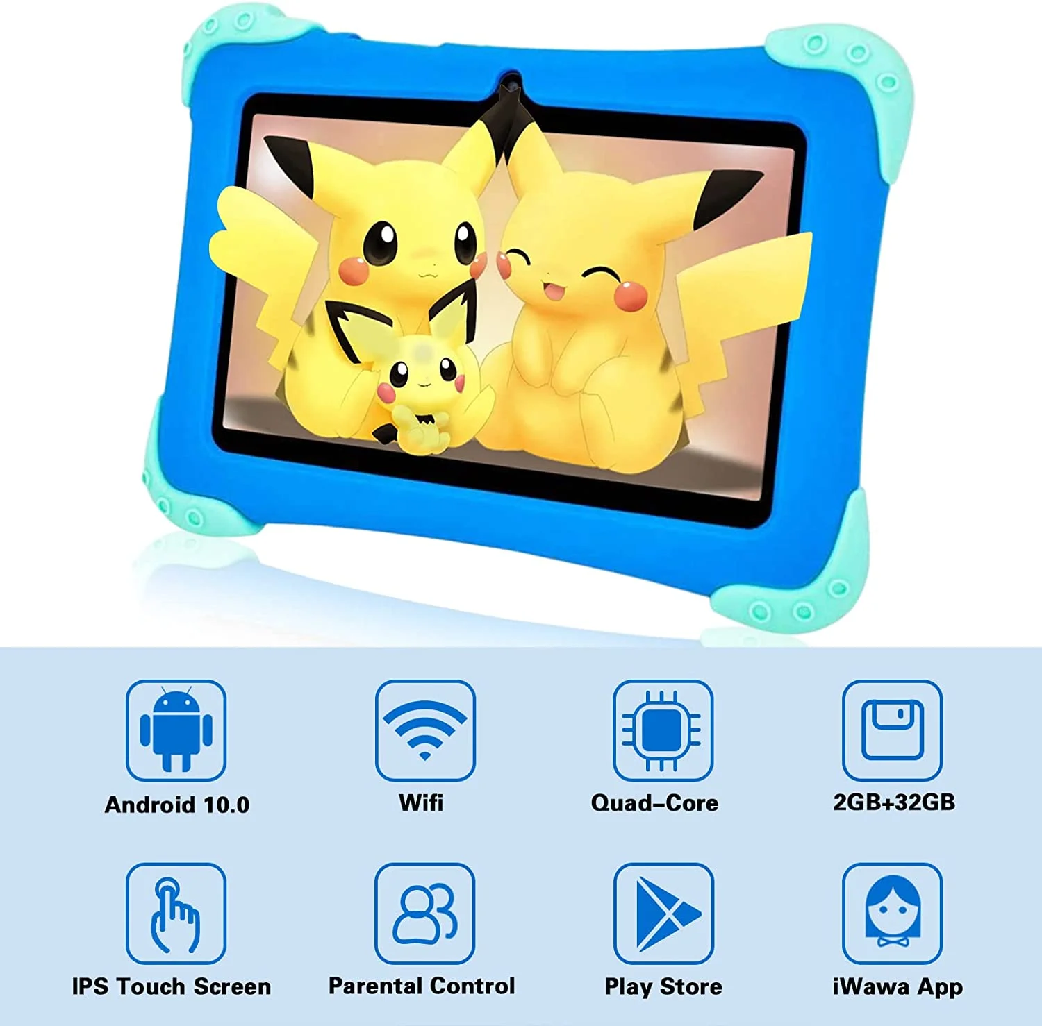 good deal wei  Kids Tablet 7 inch Tablet Learning Tablet for Kids 2-12 GMS Certified Android 11 Quad-Core 2+32GB WiFi Bluetooth Dual Camera Parental Control with Drop-Proof Toddler Tablet Case (Blue)