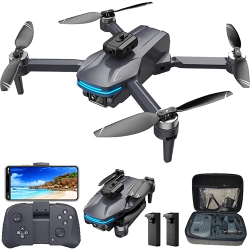 Remote Control FPV Drone with 1080P Camera for Kids and Adults Beginners, Foldable Quadcopter with Carrying Case, Adjustable Len, Gestures Selfie, Brushless Motor, Altitude Hold, 3D Flips, Voice Control, One Key Take Off/ Land, Waypoint Fly, Optical