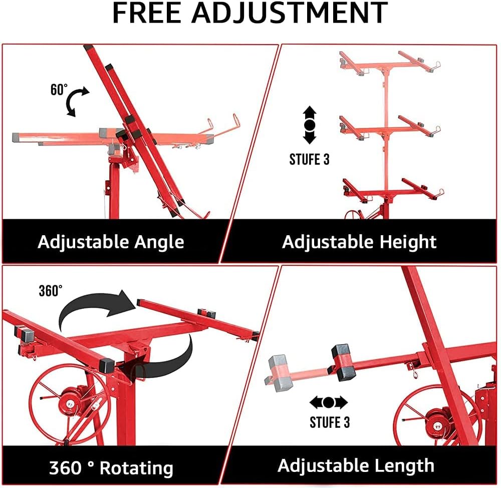 Drywall Lift,Drywall Panel Hoist Lift 11FT Sheetrock Lift Drywall Lift Professional Jack Lifter Heavy Duty Sheetrock Hoist Holder Upgrade Adjustable Telescopic Arm and Caster Wheel Lockable