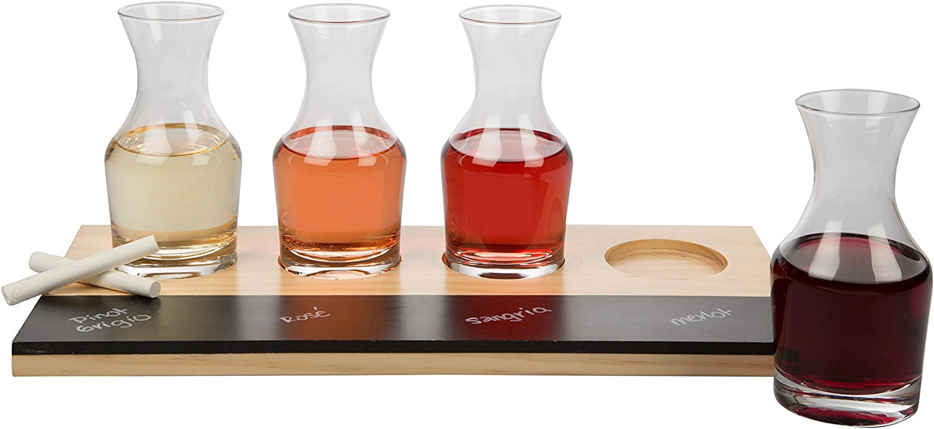 Wine Tasting Flight Sampler Set - 4-6oz Decanter Glasses w Paddle, Chalkboard