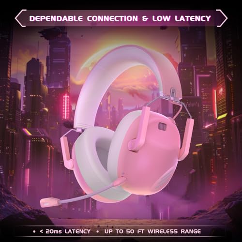 Wireless Gaming Headset for PS5, PS4, PC, NES, Bluetooth 5.3 Gaming Headsets Wireless with Noise Canceling Microphone, Gamer Headphones for Nintendo Switch, 50H Battery - Black