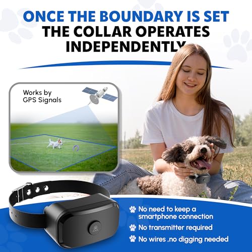 Upgrated GF02 Plus - Customizable GPS Dog Fence with Remote Training, No Subscription Required, Set Up Boundary in 1 Minute with App, Waterproof GPS Dog Collar System, Long Battery Life
