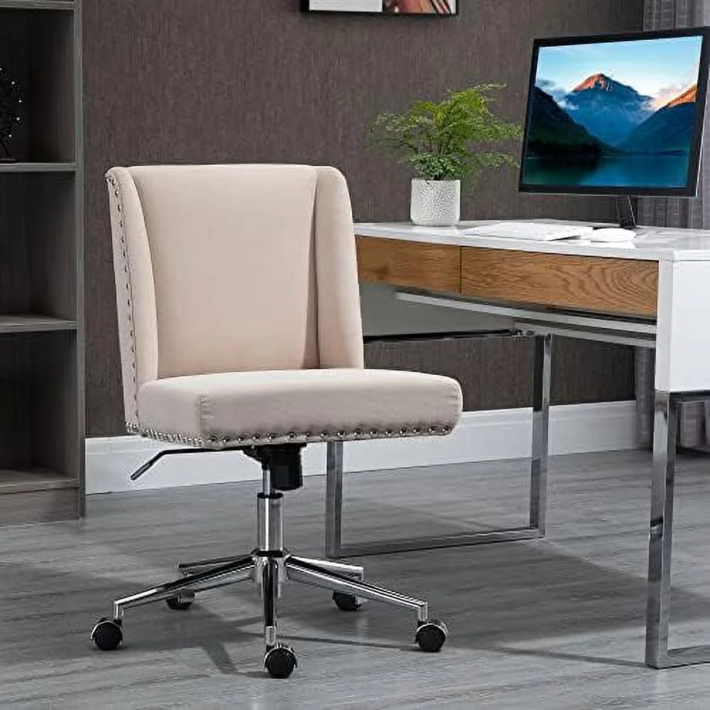 Back Home Office Chair, Task Chair With Tilt, 360° Swivel, Padded Desk Chair With Adjustable Height, Beige