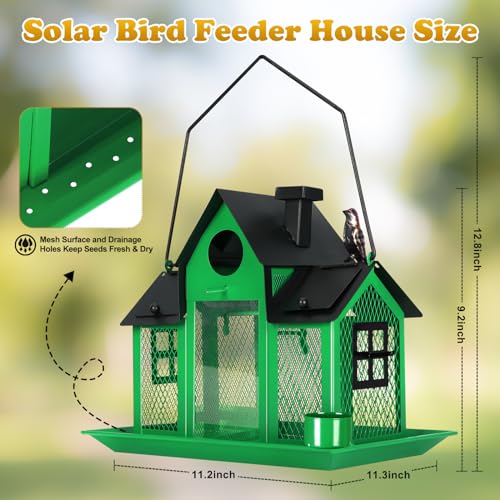 Solar Bird Feeders House for Outside Hanging, Metal Wild Bird Feeder for Outdoors, Large Cardinal Bird Feeder Birdhouses Squirrel Proof (Blue)