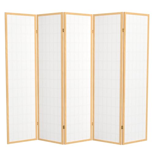 Red Lantern 6 ft. Tall Window Pane Shoji Screen-Natural-4 Panels Room Divider